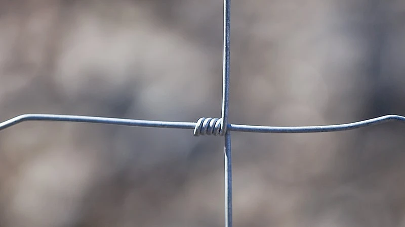 Riista-aidan solmu-sarana kohta, joka yhdistää vaaka- ja pystylangan ja tekee verkosta joustavan.